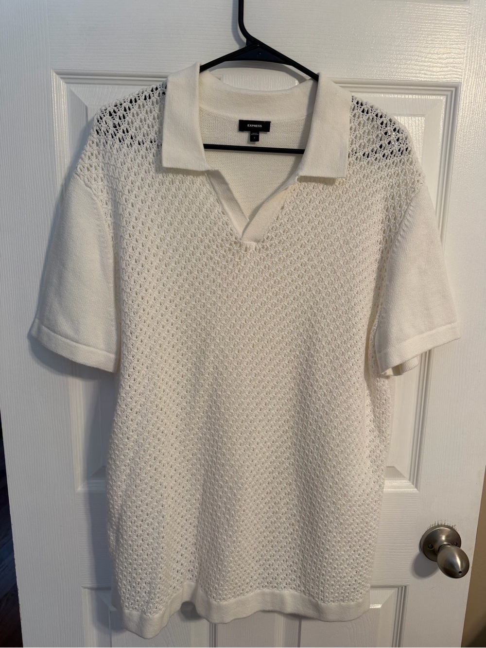 Express White Open-Knit Polo Shirt